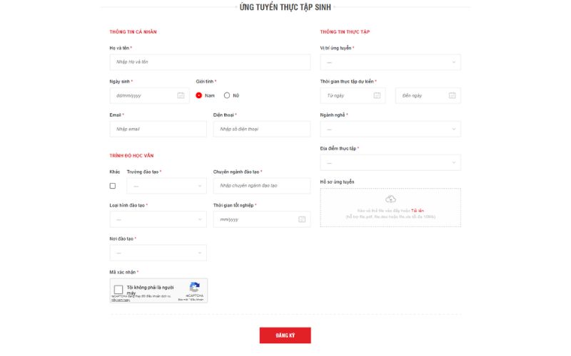 Mẫu đơn xin thực tập online