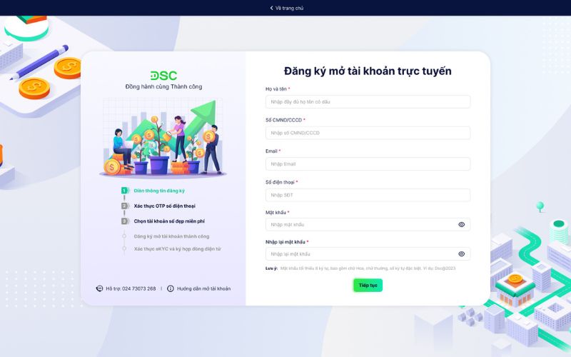 Nhập thông tin cá nhân đăng ký tài khoản chứng khoán