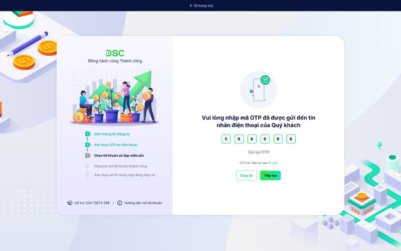 Xác thực OPT mở tài khoản chứng khoán
