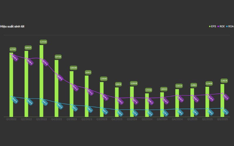 EPS, ROE, ROA cổ phiếu DGW. Nguồn DSC ChatAI